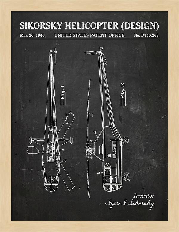 Sikorsky Helicopter Design Chalkboard Patent Usd150263