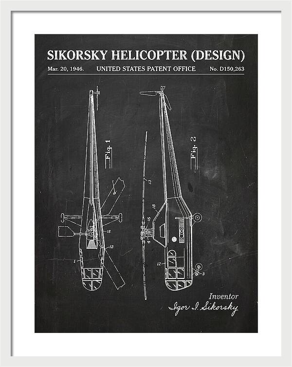 Sikorsky Helicopter Design Chalkboard Patent Usd150263
