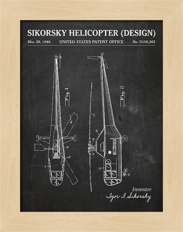 Sikorsky Helicopter Design Chalkboard Patent Usd150263