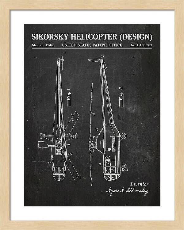 Sikorsky Helicopter Design Chalkboard Patent Usd150263