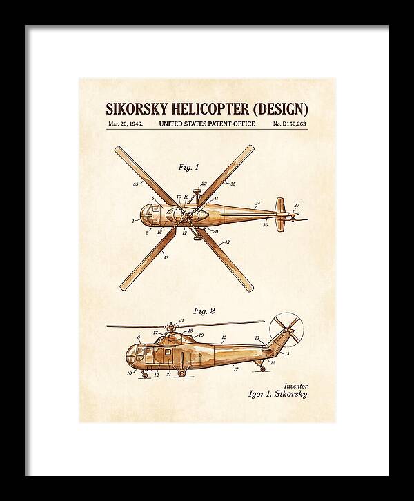 Sikorsky Helicopter Design Watercolor Patent Usd150263
