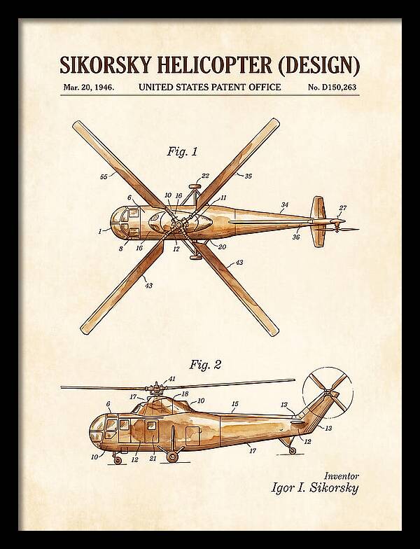 Sikorsky Helicopter Design Watercolor Patent Usd150263