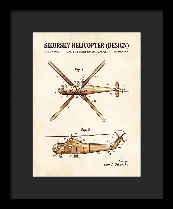Sikorsky Helicopter Design Watercolor Patent Usd150263