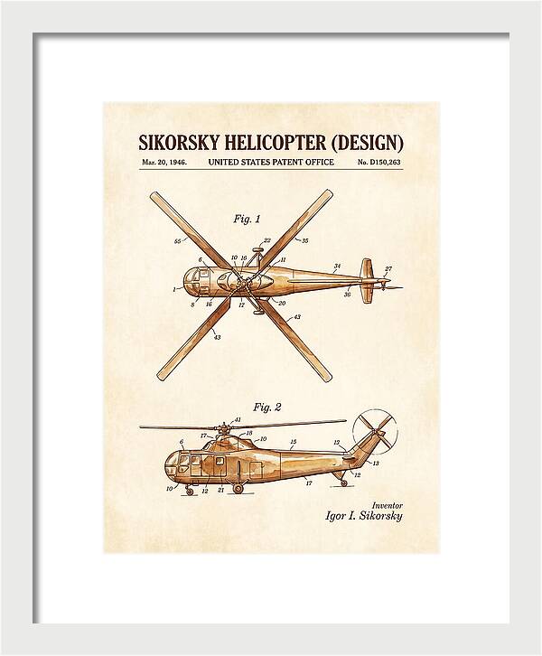 Sikorsky Helicopter Design Watercolor Patent Usd150263