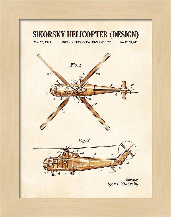 Sikorsky Helicopter Design Watercolor Patent Usd150263