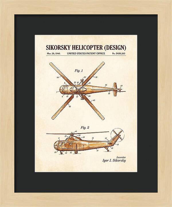 Sikorsky Helicopter Design Watercolor Patent Usd150263