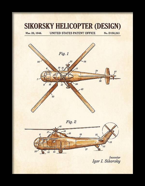 Sikorsky Helicopter Design Watercolor Patent Usd150263