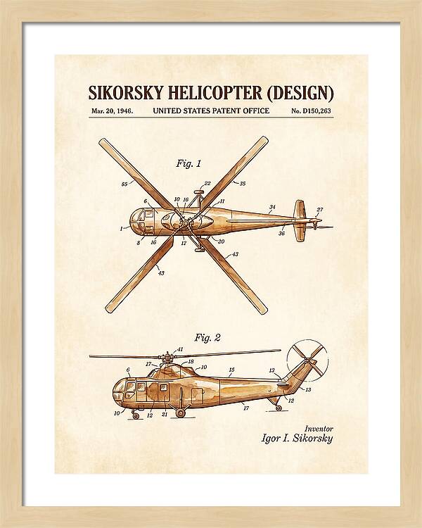 Sikorsky Helicopter Design Watercolor Patent Usd150263