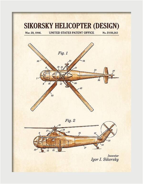 Sikorsky Helicopter Design Watercolor Patent Usd150263