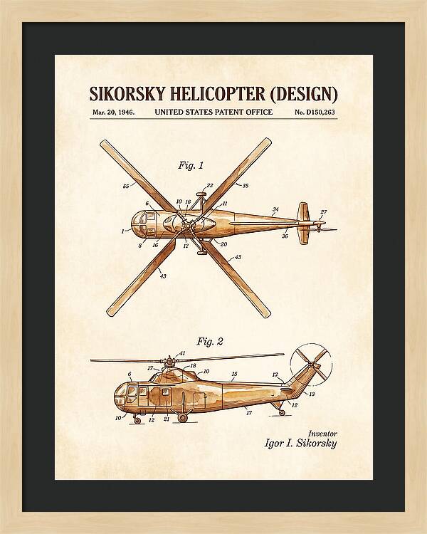 Sikorsky Helicopter Design Watercolor Patent Usd150263