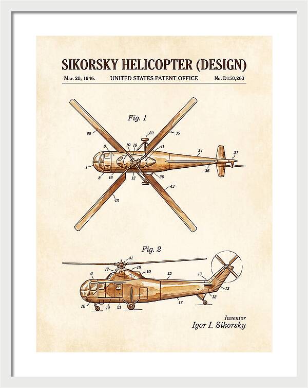 Sikorsky Helicopter Design Watercolor Patent Usd150263