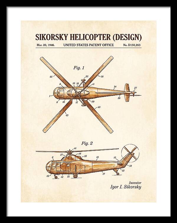 Sikorsky Helicopter Design Watercolor Patent Usd150263
