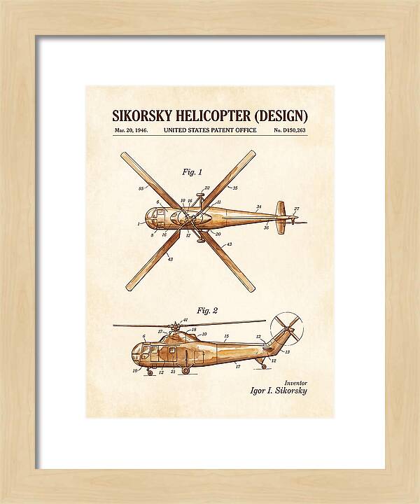 Sikorsky Helicopter Design Watercolor Patent Usd150263