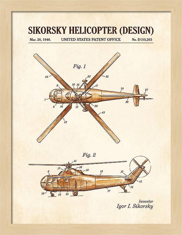 Sikorsky Helicopter Design Watercolor Patent Usd150263