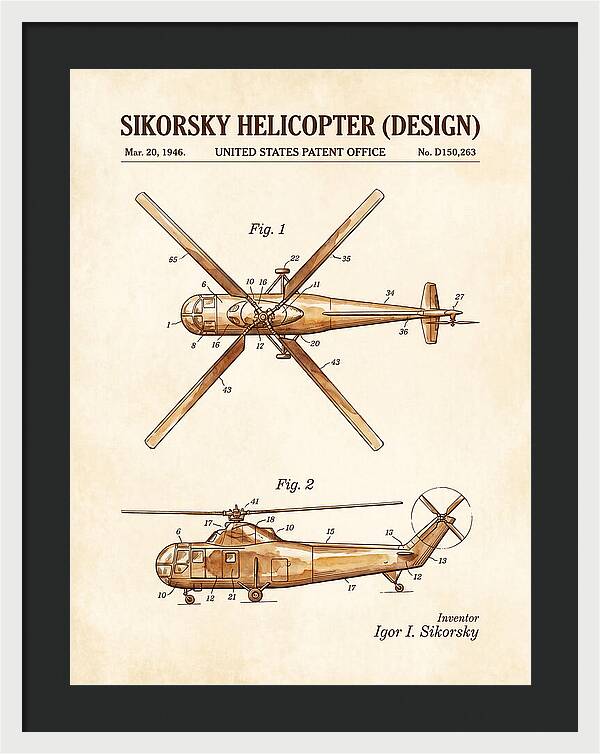 Sikorsky Helicopter Design Watercolor Patent Usd150263