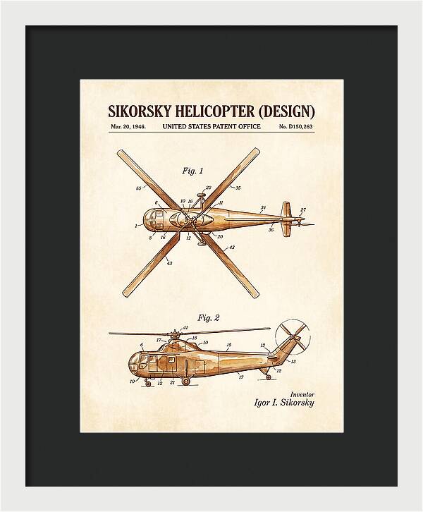 Sikorsky Helicopter Design Watercolor Patent Usd150263