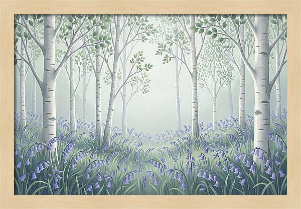 Silver Birch Woodland With Bluebells