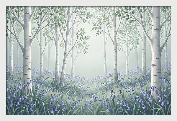 Silver Birch Woodland With Bluebells
