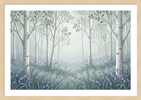 Silver Birch Woodland With Bluebells