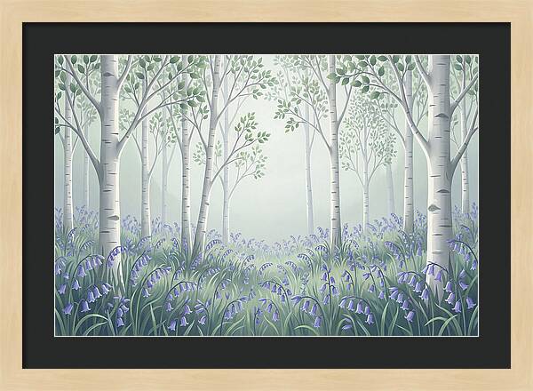 Silver Birch Woodland With Bluebells