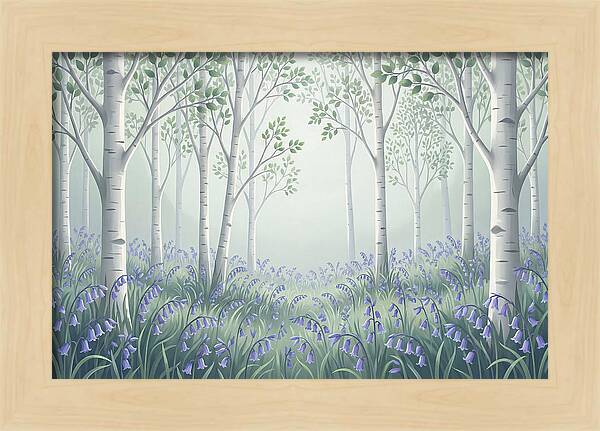 Silver Birch Woodland With Bluebells