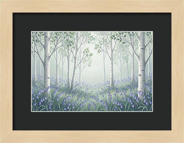Silver Birch Woodland With Bluebells