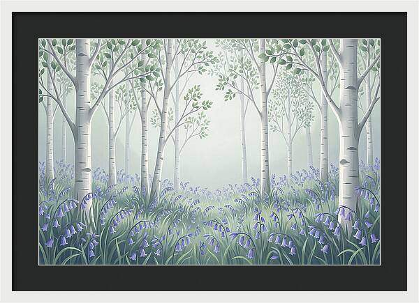 Silver Birch Woodland With Bluebells