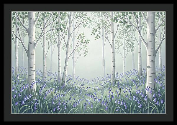 Silver Birch Woodland With Bluebells