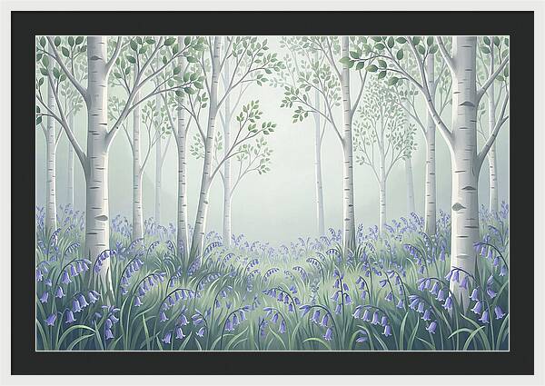 Silver Birch Woodland With Bluebells