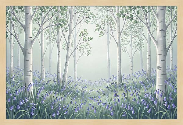 Silver Birch Woodland With Bluebells