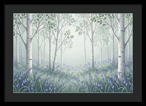 Silver Birch Woodland With Bluebells