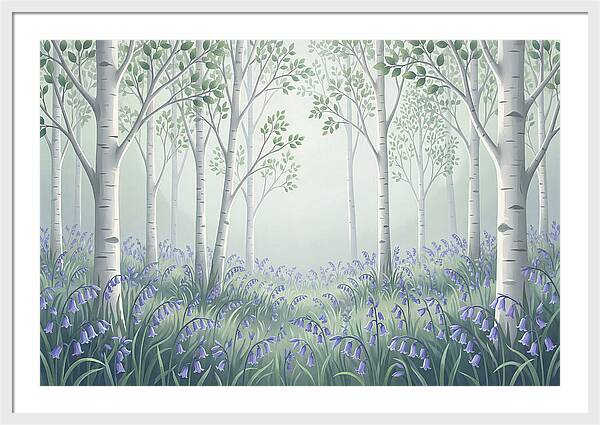 Silver Birch Woodland With Bluebells