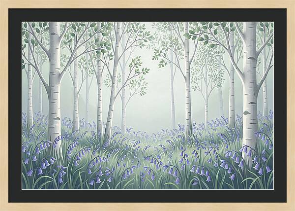 Silver Birch Woodland With Bluebells