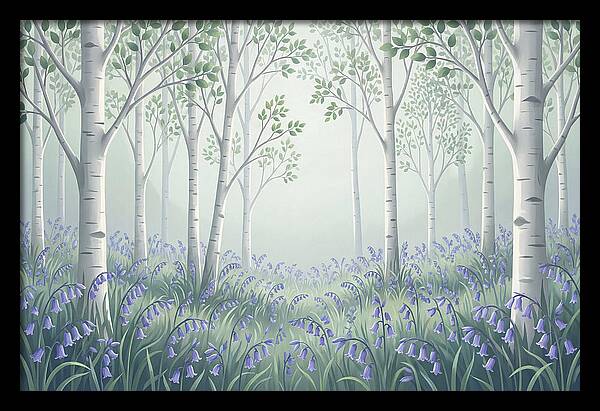 Silver Birch Woodland With Bluebells