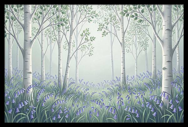 Silver Birch Woodland With Bluebells