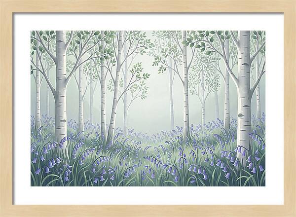 Silver Birch Woodland With Bluebells