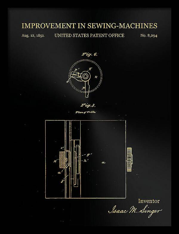Singer Sewing Machine Singer Gold Patent Us8294a