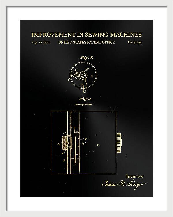 Singer Sewing Machine Singer Gold Patent Us8294a