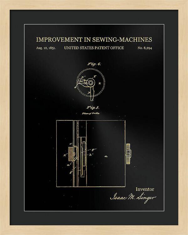 Singer Sewing Machine Singer Gold Patent Us8294a
