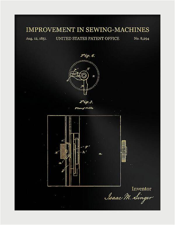 Singer Sewing Machine Singer Gold Patent Us8294a