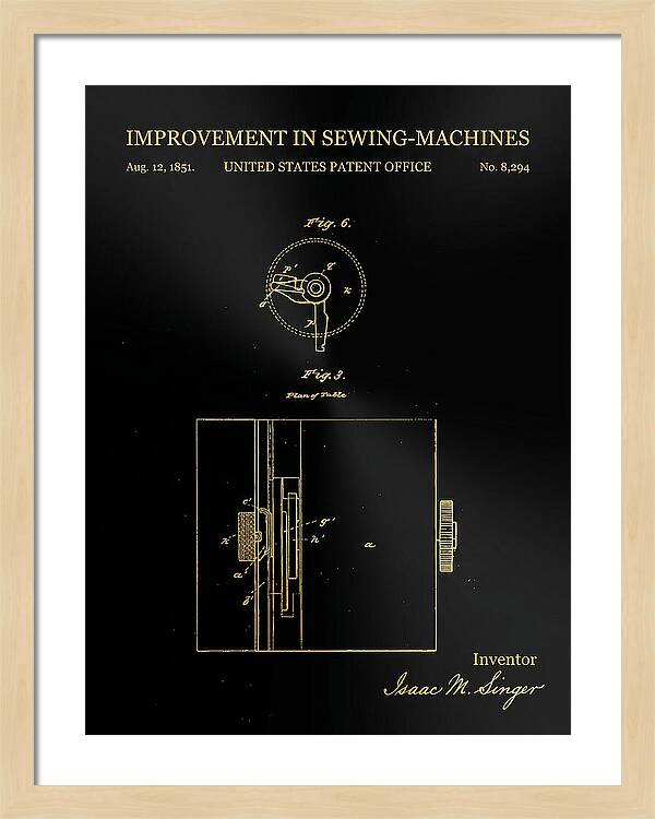 Singer Sewing Machine Singer Gold Patent Us8294a