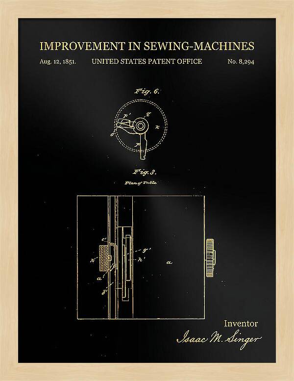 Singer Sewing Machine Singer Gold Patent Us8294a