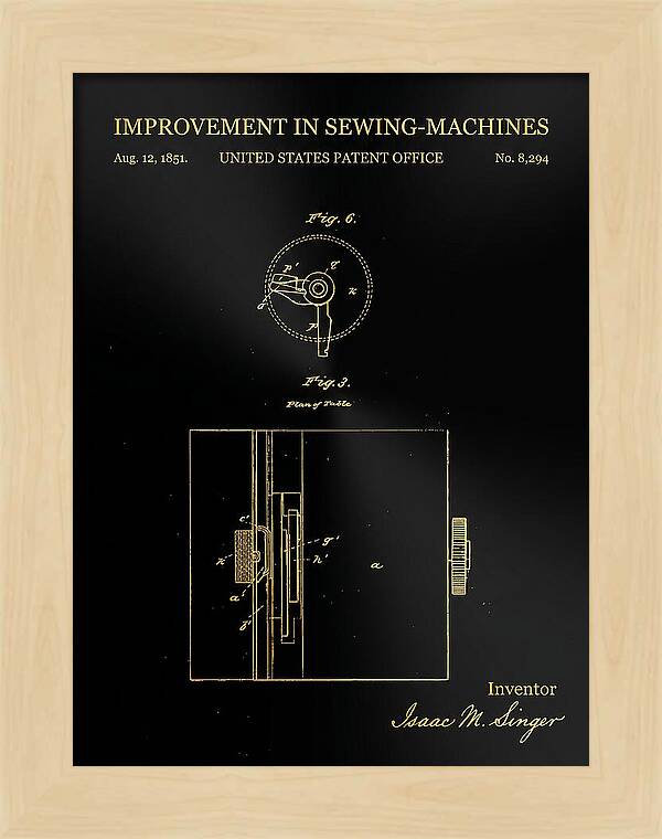 Singer Sewing Machine Singer Gold Patent Us8294a