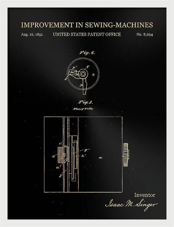Singer Sewing Machine Singer Gold Patent Us8294a
