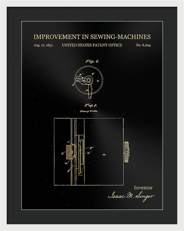Singer Sewing Machine Singer Gold Patent Us8294a