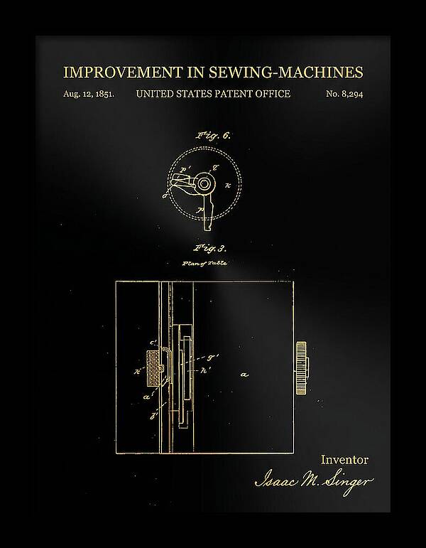 Singer Sewing Machine Singer Gold Patent Us8294a