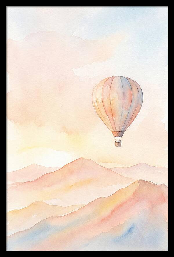 Single Hot Air Balloon Over Mountains