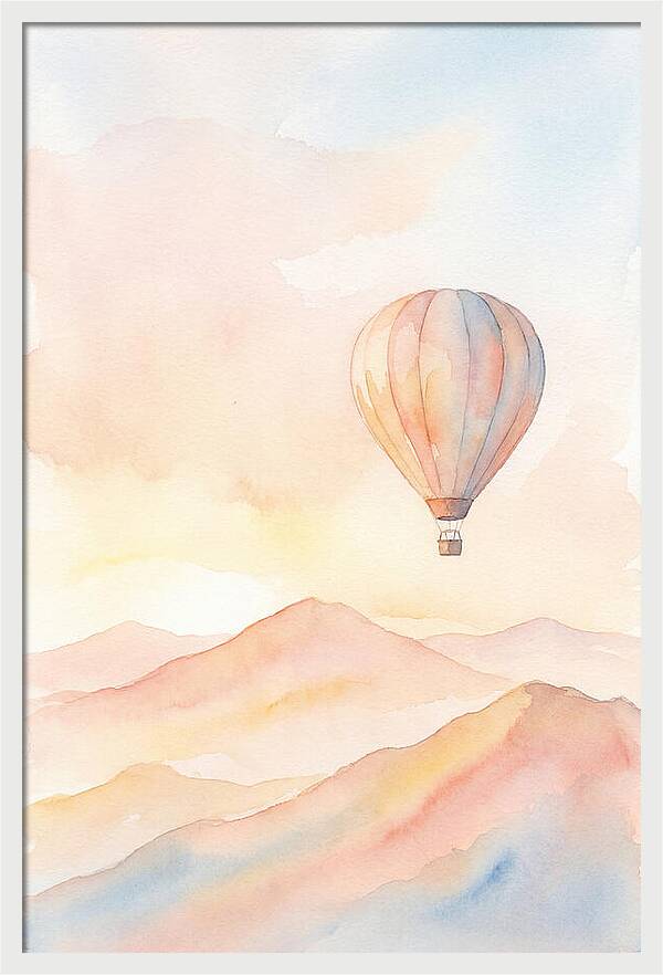 Single Hot Air Balloon Over Mountains