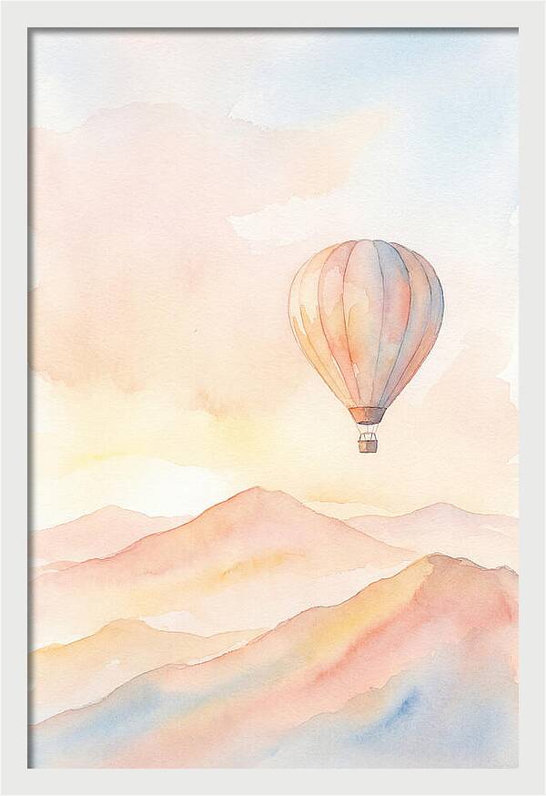 Single Hot Air Balloon Over Mountains