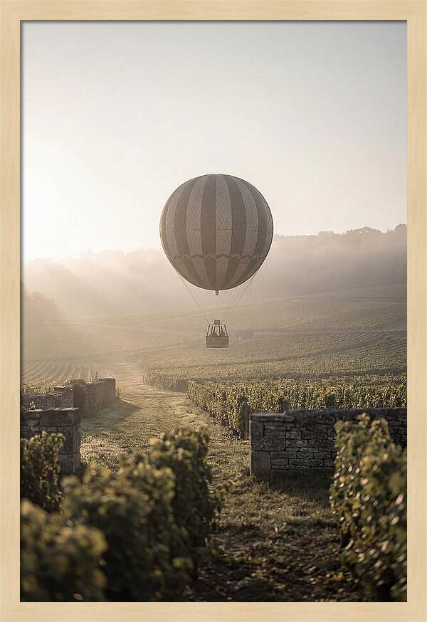 Single Hot Air Balloon Over Vineyard